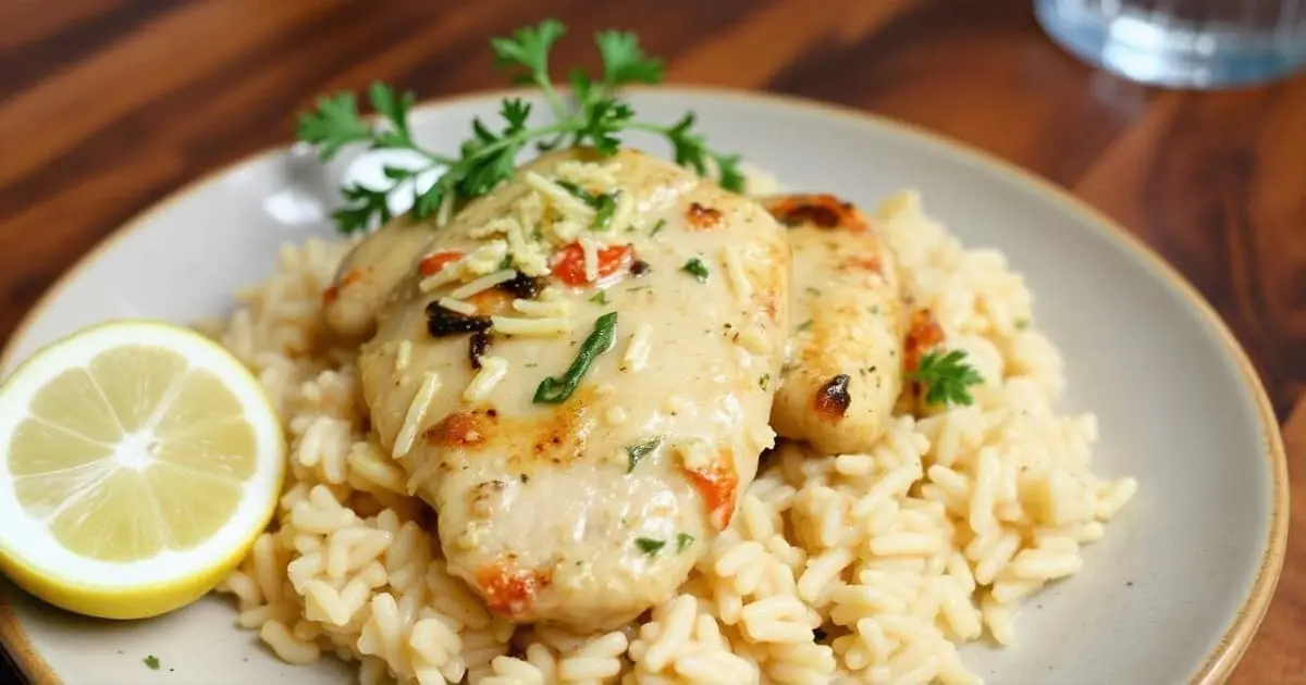 chicken scampi with garlic parmesan rice