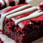 fudgy red velvet brownies with cream cheese drizzle close-up