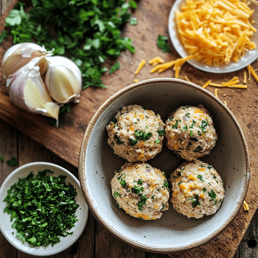 Chicken mixture and shaped meatballs for smashing
