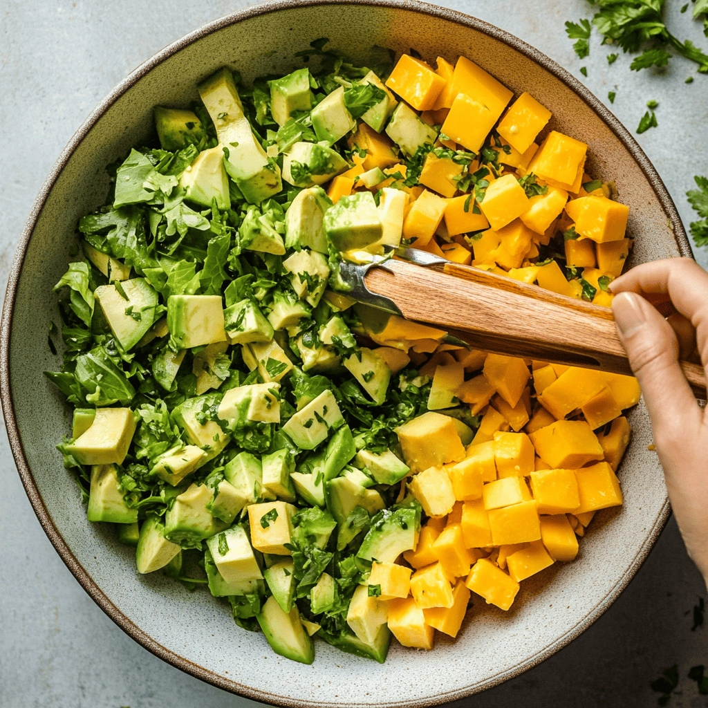 Fresh avocado and parsley salad for topping chicken burgers