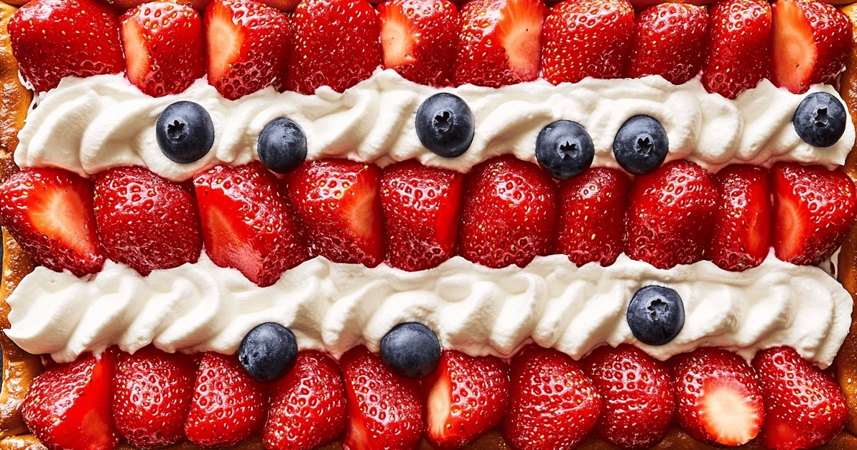 Flag design on American Flag Strawberry Pretzel Salad