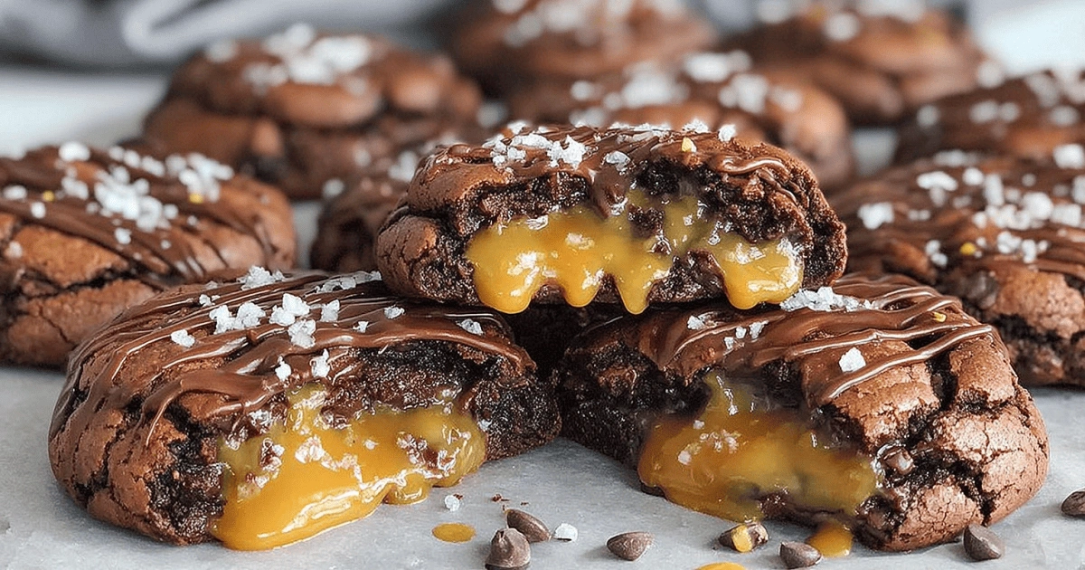 Baked Salted Caramel Chocolate Lava Cookies with sea salt