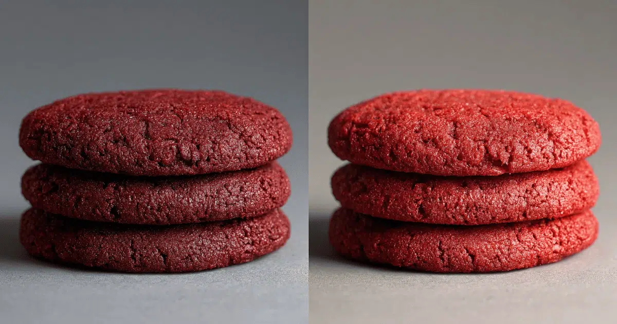 Overbaked and perfect red velvet cookie comparison