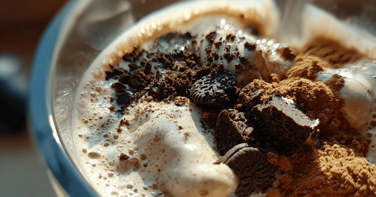 Blending Starbucks Oreo Frappuccino Copycat ingredients in blender