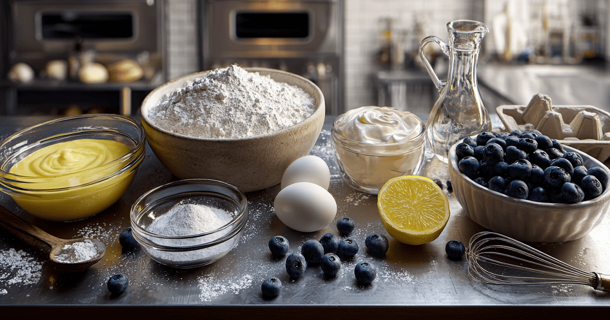 Ingredients for Blueberry Yogurt Loaf Cake