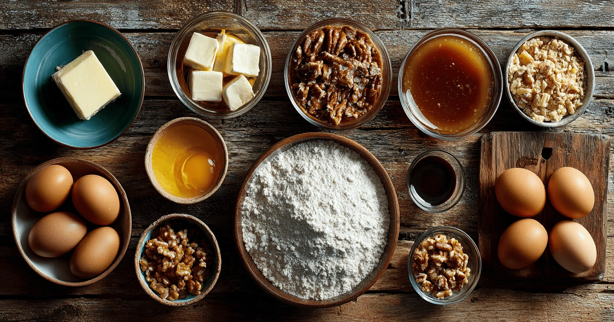 Ingredients for homemade caramel crunch cake recipe