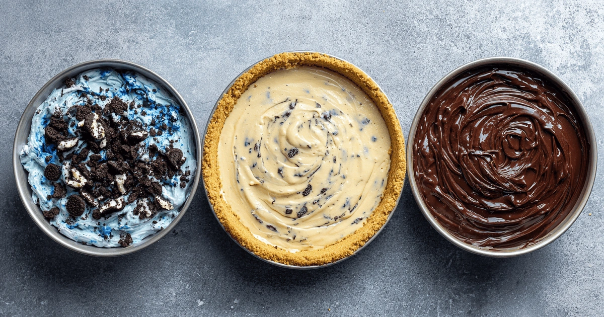 ingredients for delicious cookie monster cheesecake