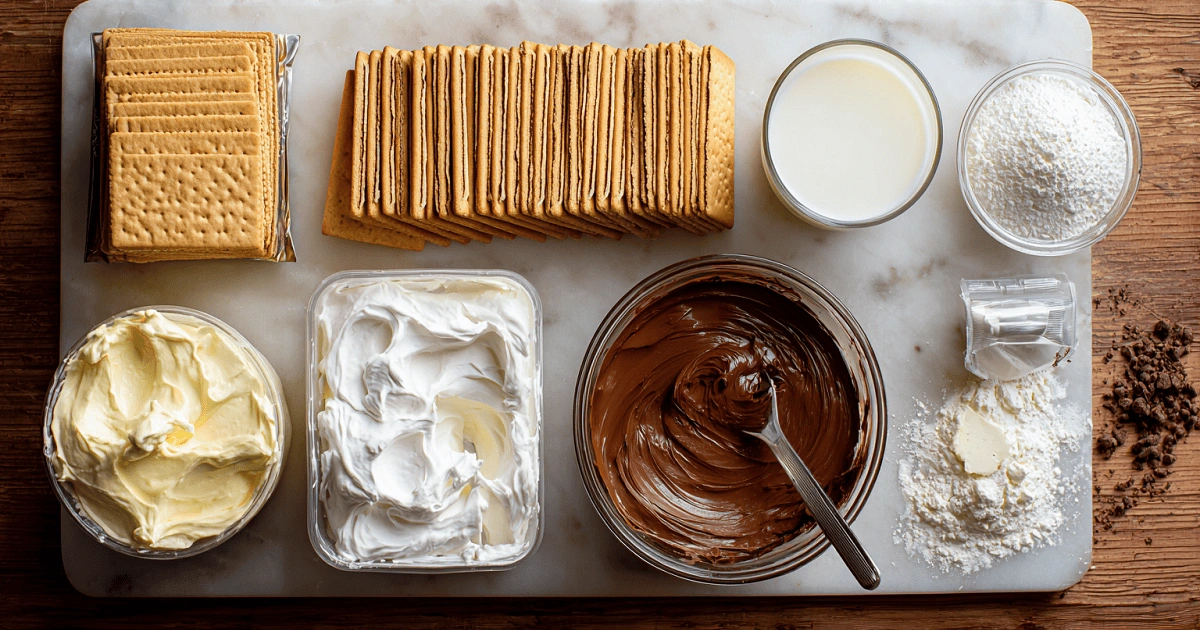 no-bake eclair cake ingredients on counter