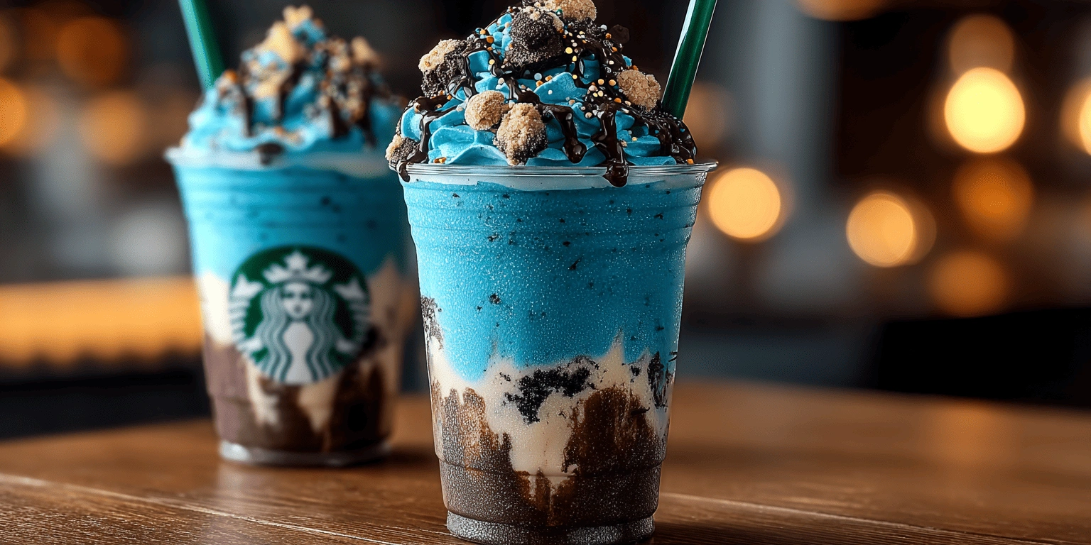  Finished Blue Cookies & Cream Frappuccino with toppings