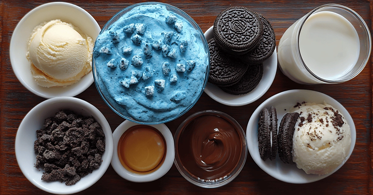 Blue Cookies & Cream Dip Frappuccino ingredients laid out