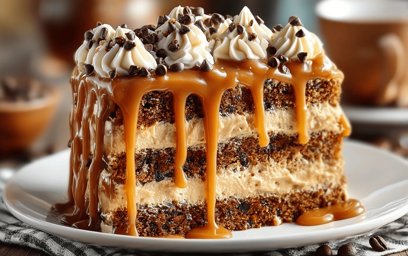 Gooey Coffee Caramel Cake with rich caramel drizzle