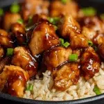 Honey BBQ Chicken Rice in a ceramic bowl