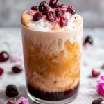Iced Cherry Chai Latte with cherry cold foam