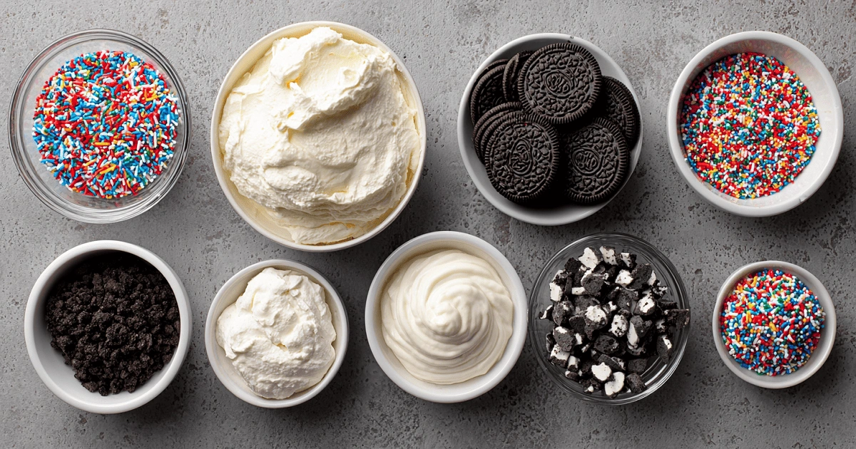  Ingredients for No-Bake Fireworks Oreo Cheesecake Bars