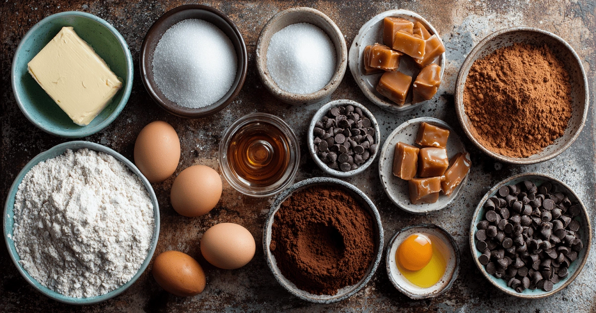 Ingredients for Salted Caramel Chocolate Lava Cookies