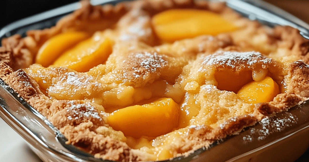 Layering Lazy Man’s Pie Peach Cobbler before baking