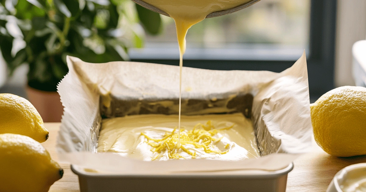 lemon brownie batter in pan