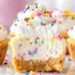 Mini Funfetti Cheesecakes with sprinkles and whipped cream