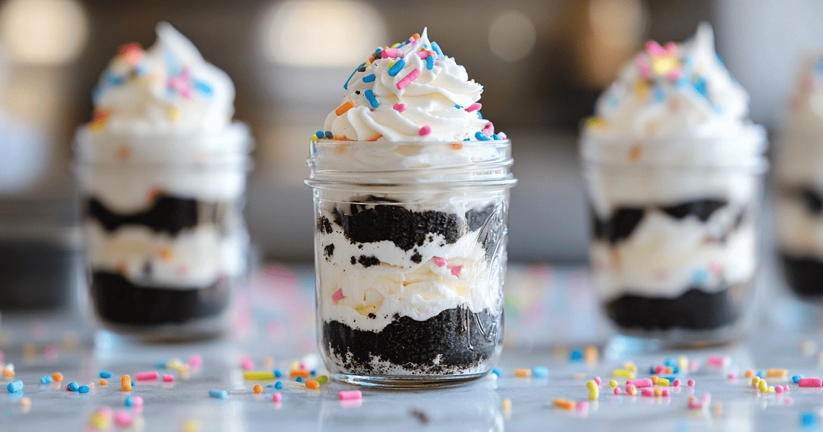 Mini no-bake Funfetti Oreo jars for parties