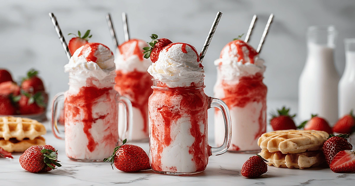 Mini strawberry ice cream floats in mason jars