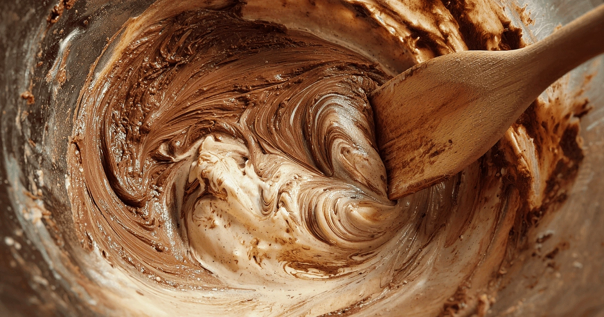  Chocolate pound cake batter being mixed