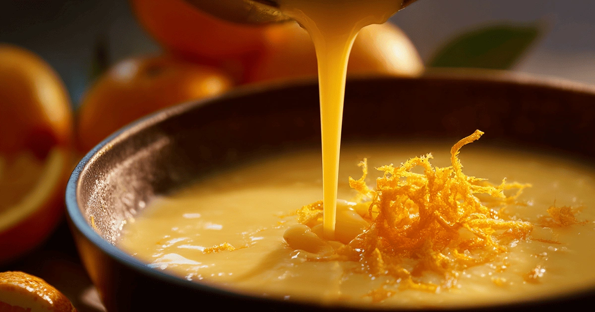 Pouring fresh orange juice into Orange Creamsicle Cake batter