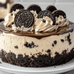 Oreo cheesecake with chocolate ganache and whipped cream