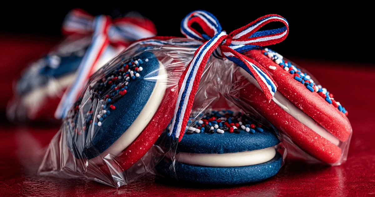 4th of July Chocolate Covered Oreos packaged as party favors