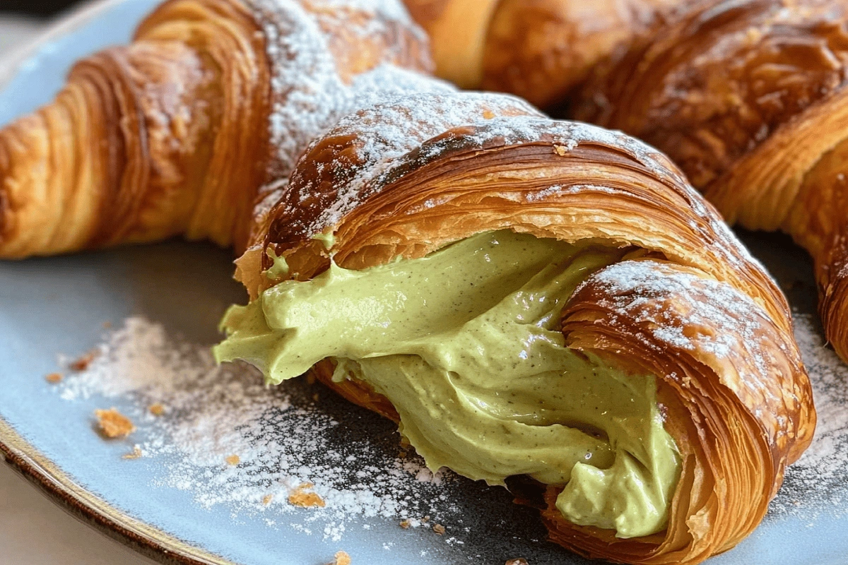 Pistachio cream croissant filled with rich homemade pistachio cream