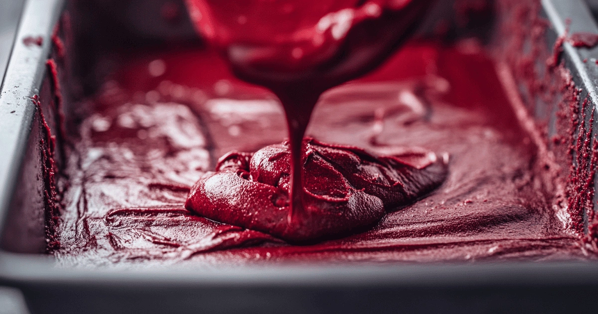 Red Velvet Brownie Batter in Pan