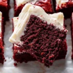 Red Velvet Brownies with Cream Cheese Frosting on Plate