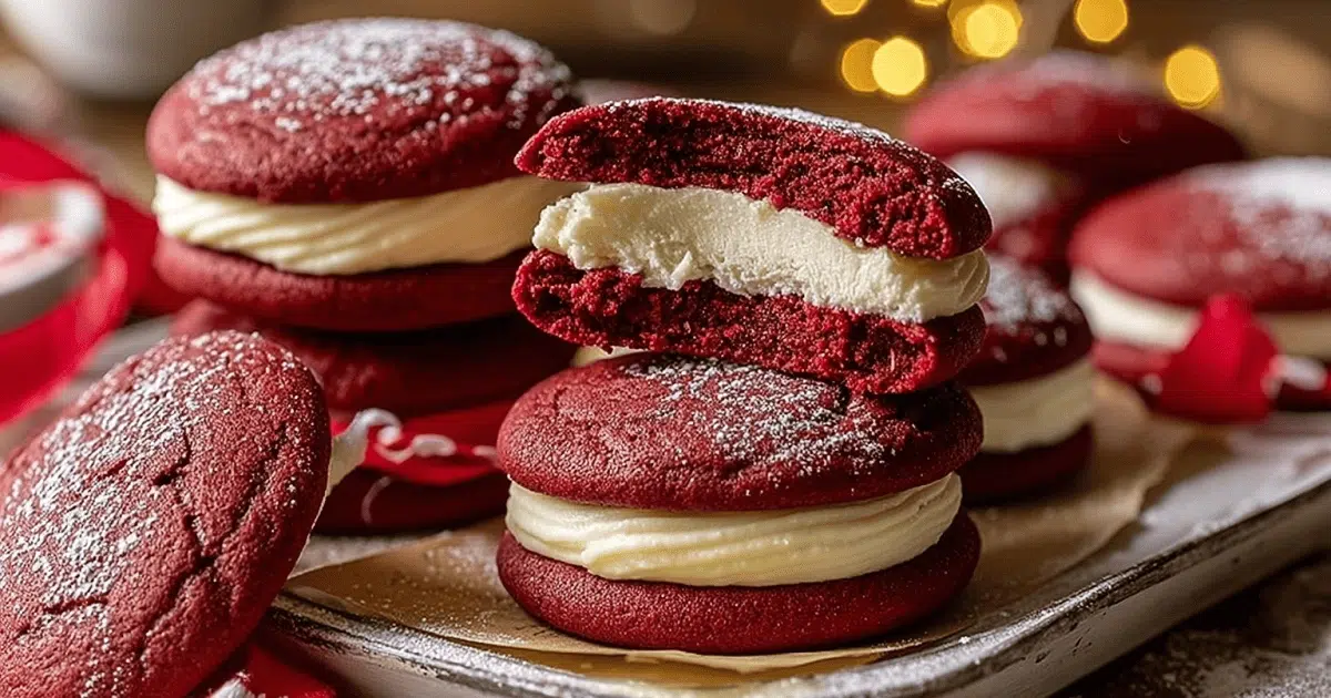 Holiday gift tray with cream cheese filled red velvet cookies