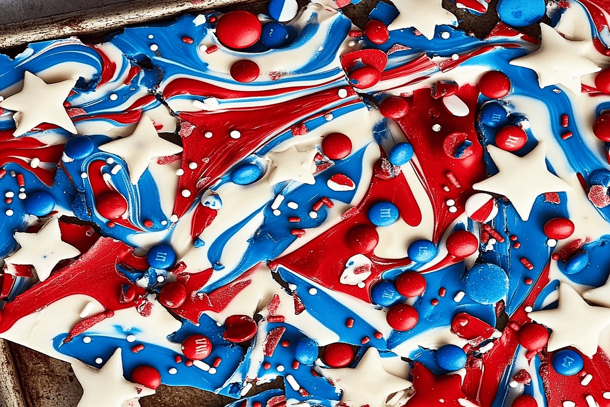 Red White & Blue Bark close-up with patriotic toppings