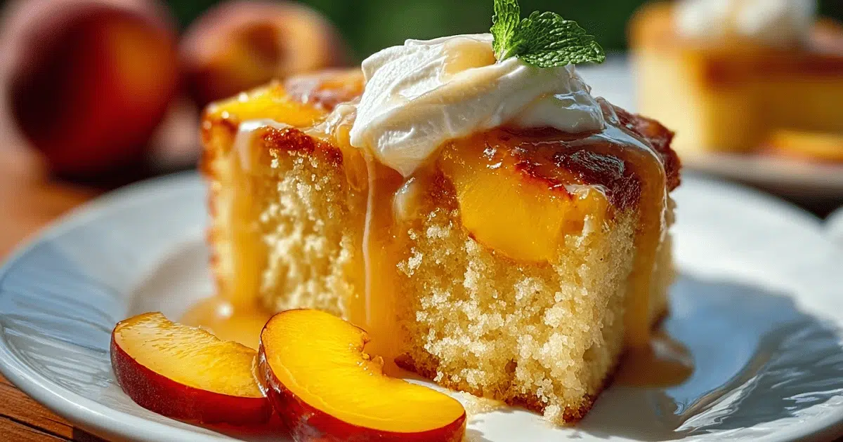 Plated slice of irresistible summer peach cake