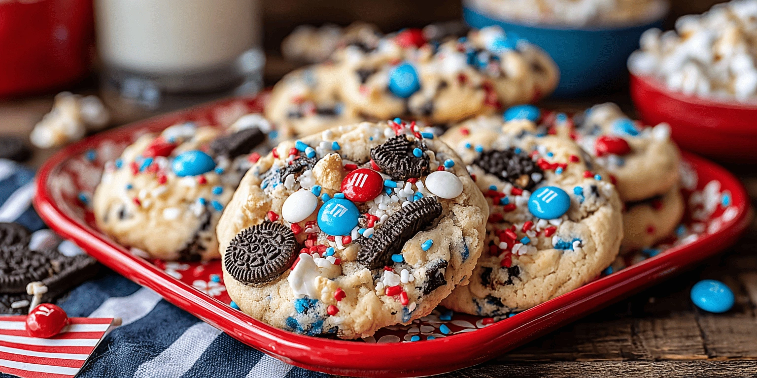 Serving Fireworks Cookies on patriotic tray