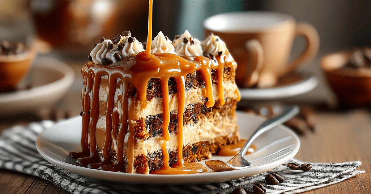 Slice of Gooey Coffee Caramel Cake