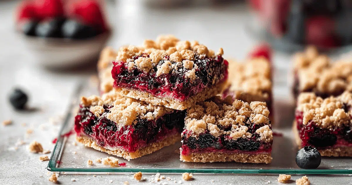 Stored Wild Berry Jam Crumble Bars in container