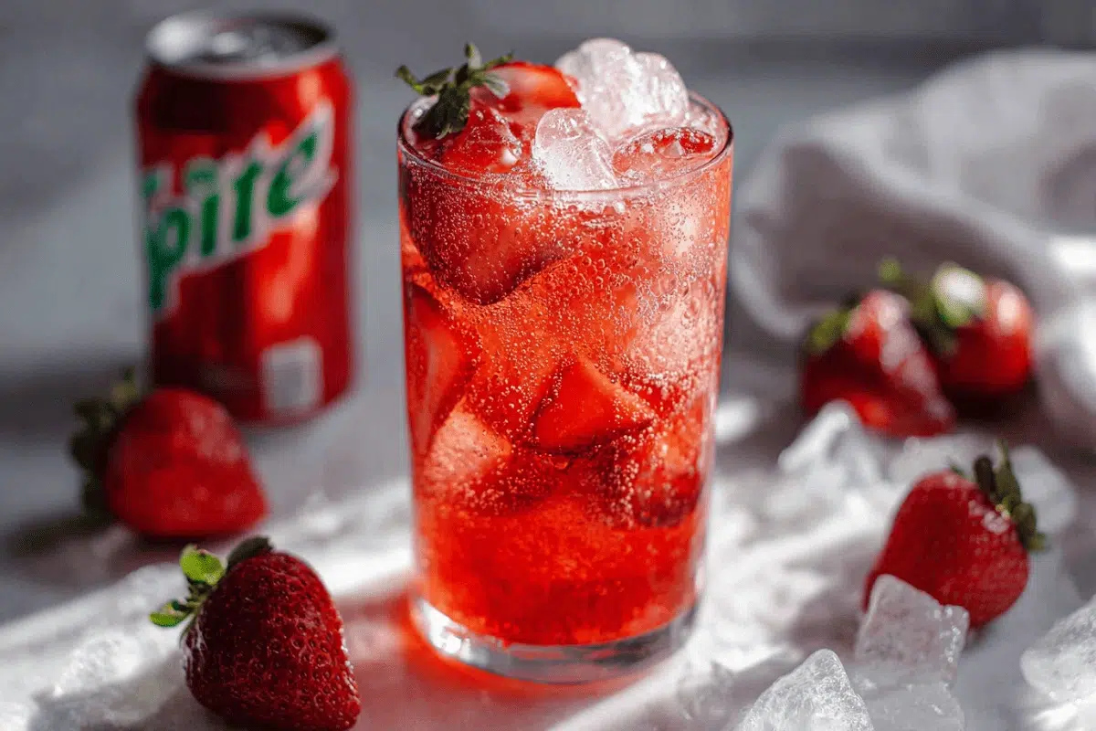 Strawberry Dirty Sprite with ice and strawberry slices