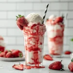 Strawberry Ice Cream Float in a chilled glass