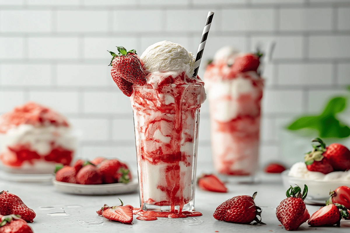 Strawberry Ice Cream Float in a chilled glass