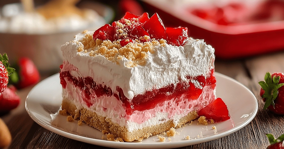 Served slice of Strawberry Lasagna