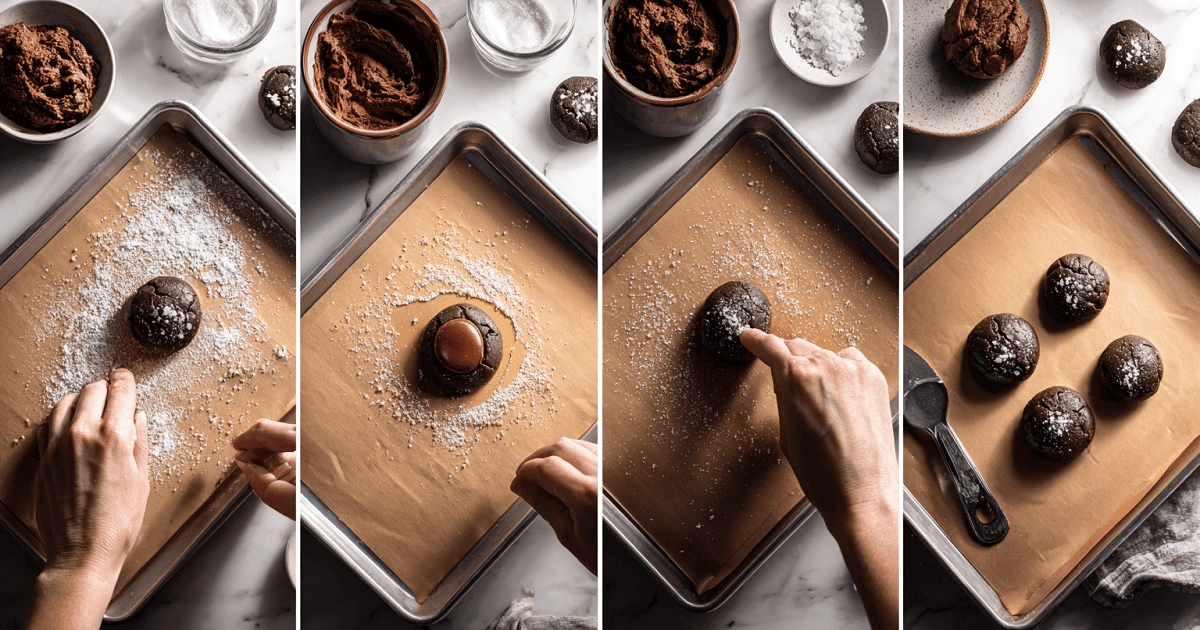 Stuffing lava cookies with frozen caramel center