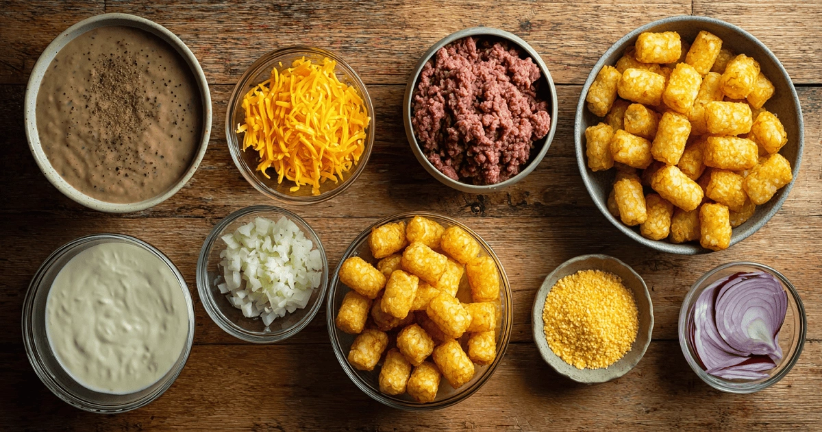 Ingredients for tater tot casserole recipe