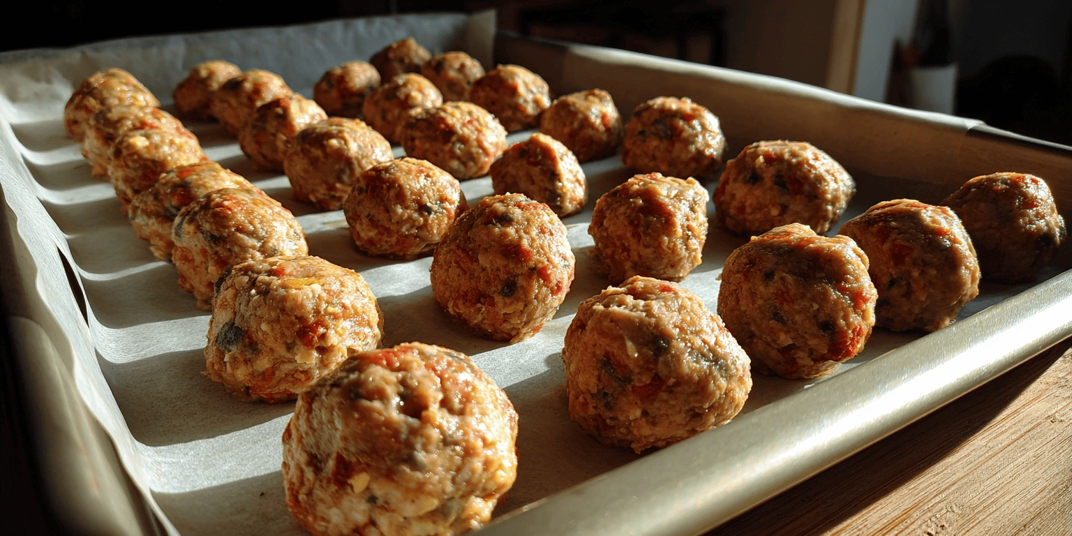 Unbaked Rotel cream cheese sausage balls on tray