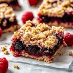 Freshly baked Wild Berry Jam Crumble Bars on parchment