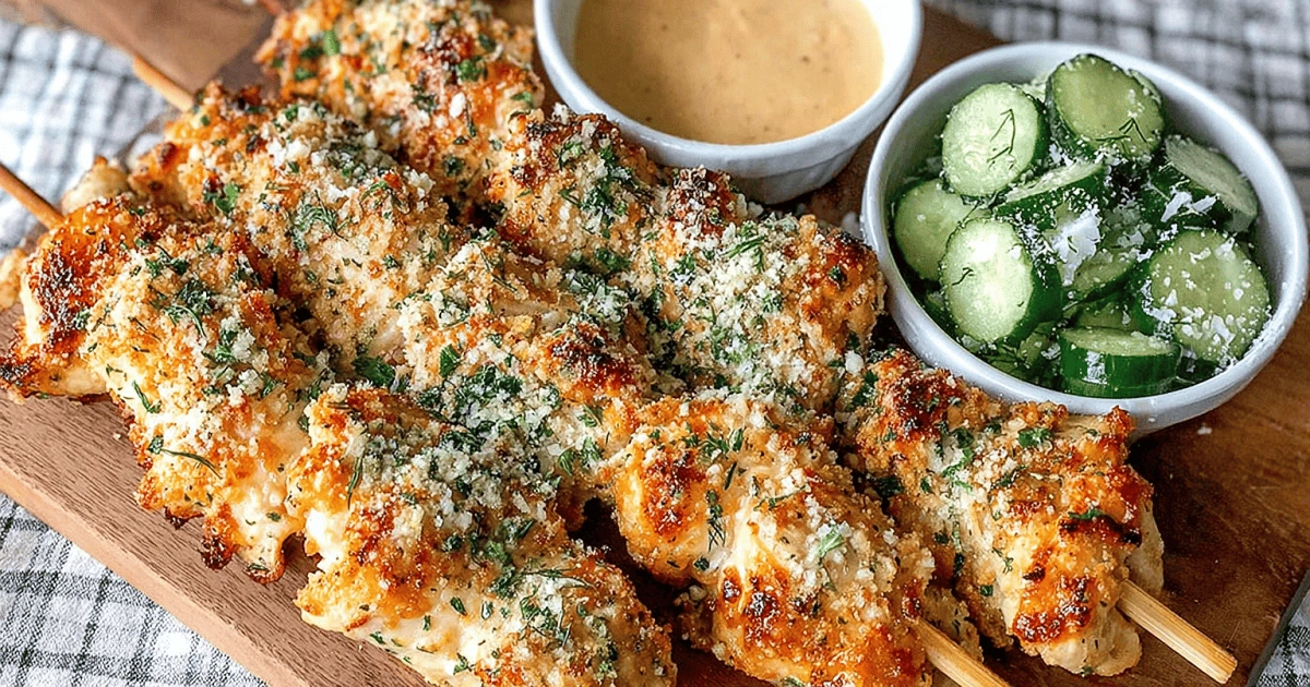 Ranch Garlic Parmesan Chicken Skewers with sides