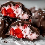 Close-up of chocolate strawberry frozen yogurt bites with sea salt on top
