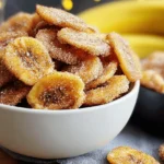 cinnamon sugar air fryer banana chips in bowl