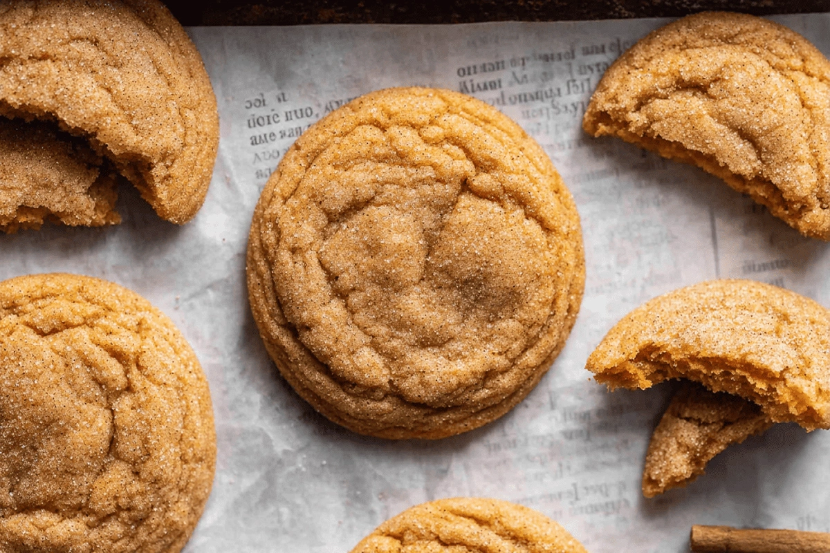 chewy pumpkin cookies on parchment paper fresh from oven