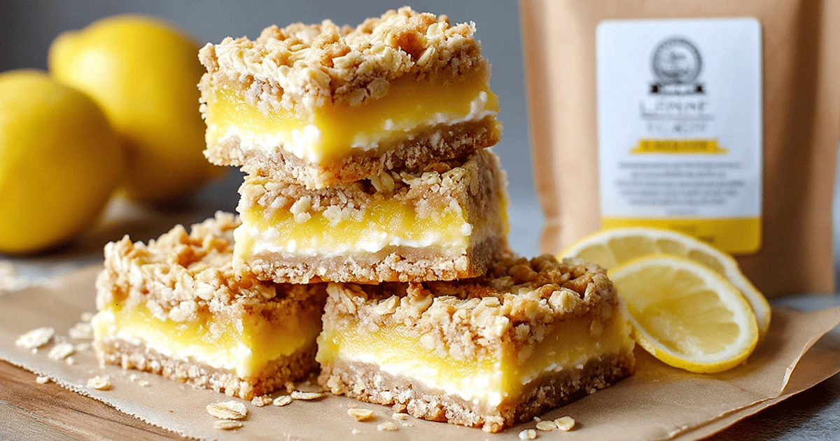Lemon oatmeal crumble bars stacked for storage and freezing